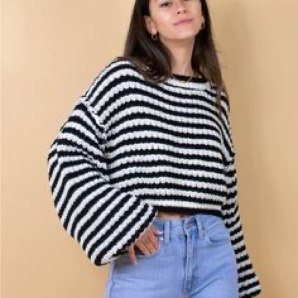 Chic Black and White Striped Women's Sweater